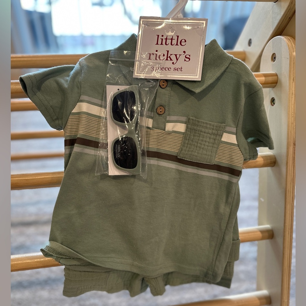 Green 3 piece Polo Shirt Set 24 months